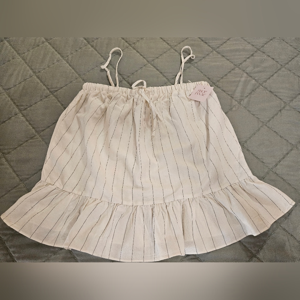 Chic White Striped Blouse with Ruffle Hem Spaghetti Straps